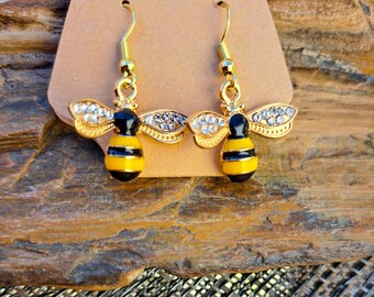 Bee Golden .925 Silver Wire Drop Earrings