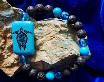 Turquoise Turtle and Lava Stone Healing Bracelet