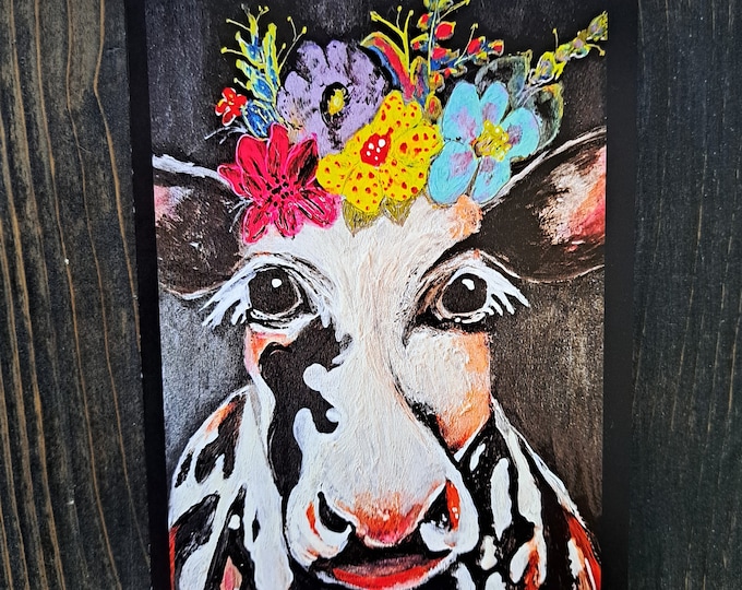 Featured listing image: Cow & Flowers Farm Greeting Card Original Artwork