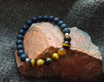 Tiger's Eye and Lava Stone Healing Bracelet - Semi Precious Stones