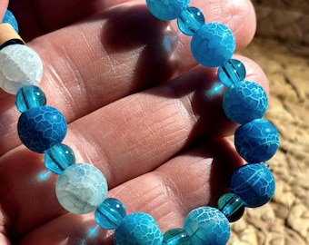 Ocean Blue Crackled Agate Bracelet - Semi-Precious Stones