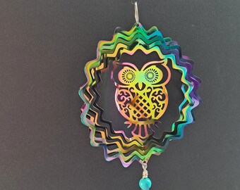 OWL Suncatcher - Large Crystal & Turquoise Semi-Precious Stones