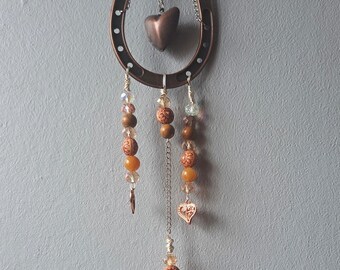 Western Suncatcher- Copper Tone Horseshoe, Hearts and Crystals