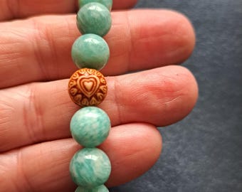 Amazonite 10mm - Semi-Precious Stone Bracelet with Heart