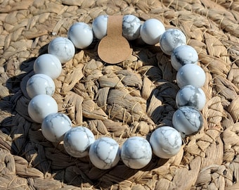 Howlite Bracelet - Semi-Precious Stone Bracelet White and Grey