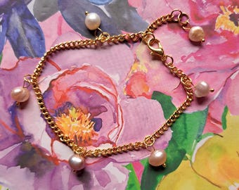 Freshwater Pearls 18k Gold Plated Curb chain Size 7" to 8" Bracelet