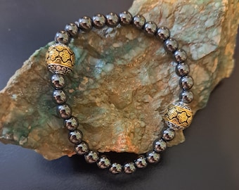 Hematite Bracelet Semi Precious Stones accented with Metal Beads