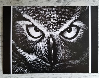 Owl Black and White Blank Greeting Card - Original Artwork