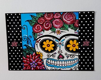 School Locker / Fridge Magnet - Mexican Art - Sugar Skull