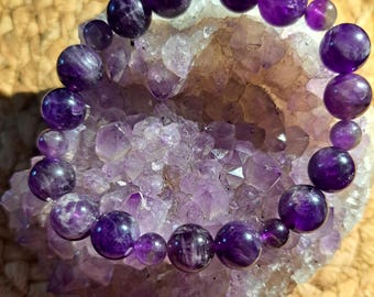 Beautiful Amethyst 10mm and 6mm - Semi-Precious Stone Bracelet Purple