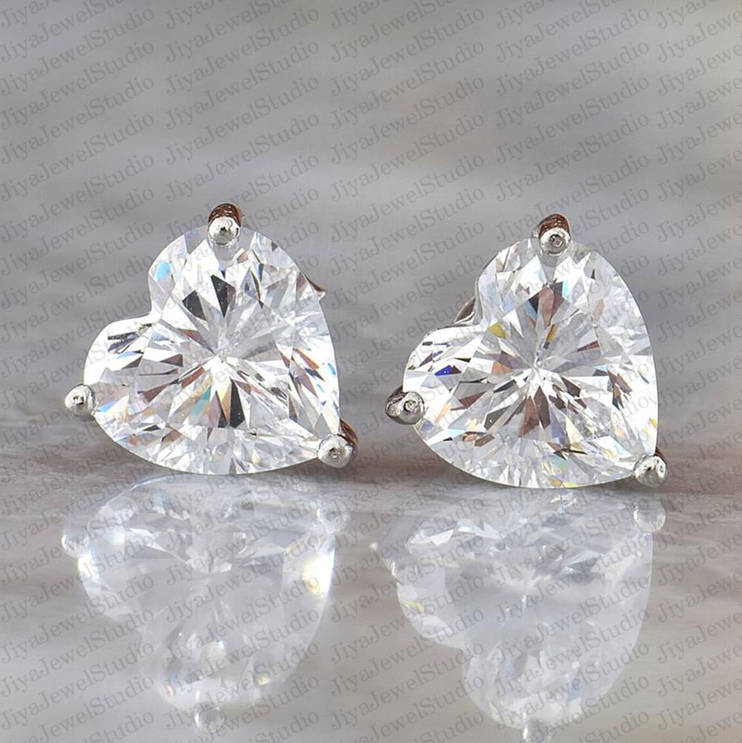 Moissanite Heart-Shaped Stud Earrings