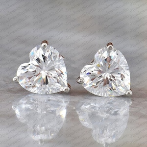 Heart Shaped Moissanite Earrings, 2.00 Ct Solitaire Stud Earring, 14K White Gold Over, Anniversary Gift For Women's