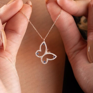 Diamond Butterfly Necklace Women, 925 Sterling Silver, Necklace Moissanite Pendant, Necklace Gift for Her Luxury Necklace Butterfly Pendant
