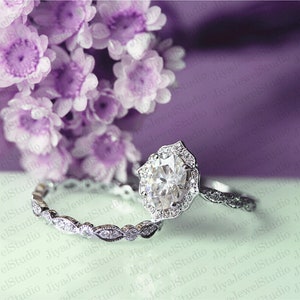 Oval Moissanite Engagement Ring Set: 2.50 Ct, Sterling Silver Bridal Ring