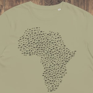 Afrikanische Landkarte Wildlife T-Shirt | Einzigartige Ungewöhnliche Unisex Männer Frauen Shirt T-Shirt Afrika Kontinent Reise Shirt Safari Tiere Silhouette Kenia