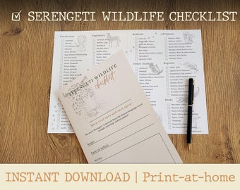 Serengeti Safari Wildlife Checklist: Animals, Birds & Reptiles (Digital Download)