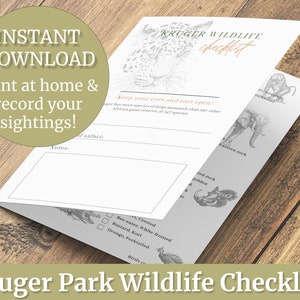 Printable Krüger Wildlife Safari Checkliste - Tiere, Vögel & Reptilien Liste | Schnitzeljagd | Digitaler Download. Südafrika.