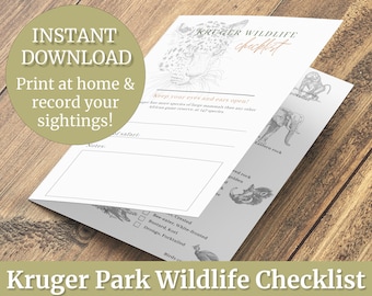 Printable Kruger Wildlife Safari Checklist - Animals, Birds & Reptiles List | Scavenger Hunt | Digital Download. South Africa.