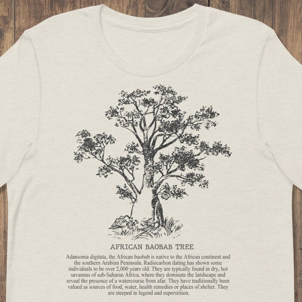 Baobab Tree Tshirt Academia vintage Style Unisex Tee • Africa Tree Nature lover Gift • Afrique du Sud Tanzanie Namibie Botswana Madagascar