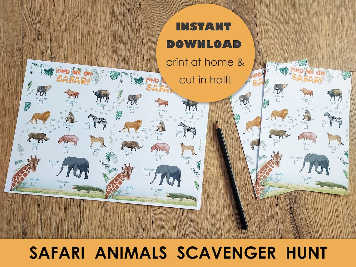 Printable Safari Wildlife Checklist Zoo Scavenger Hunt for Kids African