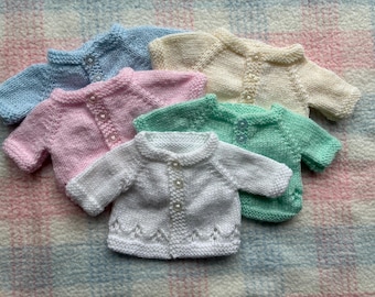 Hand knitted small preemie baby cardigan - approx 30cm chest.