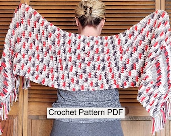 Tunisian Shawl Pattern / Easy Tunisian Pocket Shawl PATTERN / PDF Crochet Pattern / Rectangle Shawl Pattern /  Wrap Pattern