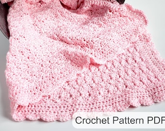 Pink Shell Stitch Baby Blanket Crochet PATTERN / Easy Crochet Blanket /PDF Crochet Pattern / Baby Blanket Crochet Pattern / Baby Blanket