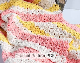 Tulip Stitch Striped Crochet Blanket PATTERN / Easy Crochet Blanket /PDF Crochet Pattern / Lapghan Blanket Pattern / Small Afghan Pattern