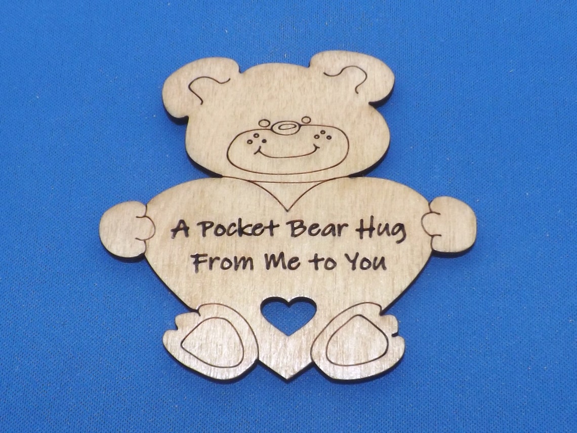 Pocket Bear Hugs Lockdown Wooden Gifts Token Heart Bear Hug Etsy