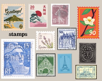コレクション ANTIQUE STAMPS/POSTCARDS Vintage Postage Stamp Digital Download - Set of 51 Antique