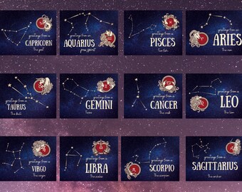 Sternzeichen Zeichen Postkarte Swapping Set, Geschenk für Astrologen, Stift Pal Set, Sammler Postkarte Set