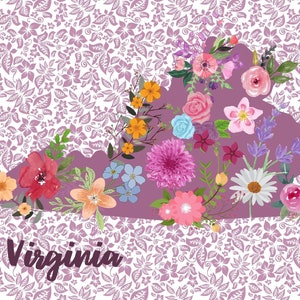 Pretty Virginia Postcard, Virginia State Postcard, Virginia Flower Postcard, Collectible State Postcard, Mixed Medium Postcard