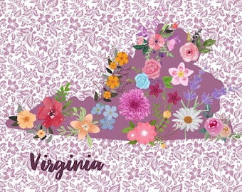 Cartão postal bonito da Virgínia, cartão postal do estado da Virgínia, cartão postal da flor da Virgínia, cartão postal colecionável do estado, cartão postal médio misto