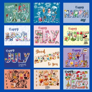 Whimsical Months of the Year Postkarten-Geschenkset