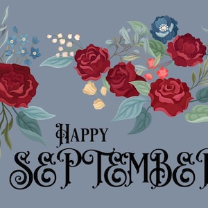 Cartão postal de feliz setembro, cartão temático de flores e outono, cartões postais colecionáveis dos meses do ano