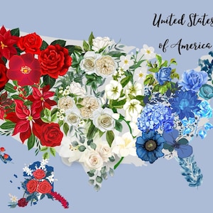 Vereinigte Staaten von Amerika Postkarte, vierten Juli Postkarte, Blume USA Postkarte, Vintage patriotische Postkarte, Gott segne Amerika Karte
