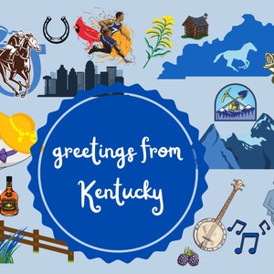 Postal de Kentucky, Mi antigua casa de Kentucky, Bluegrass y Bourbon, Recuerdo de Kentucky, Saludos desde Kentucky