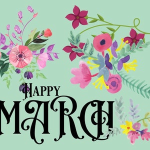 Carte postale Joyeux mars, carte sur le thème des fleurs et du printemps, cartes postales des mois à collectionner de l’année