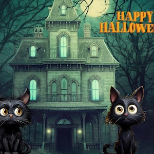 Black Cat Halloween Postcard