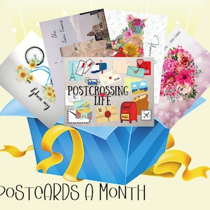 Caja de postales del mes, paquete misterioso, tarjetas de Postcrossing, intercambios de postales