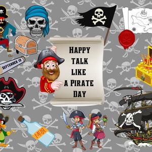 Buon discorso come una cartolina del giorno pirata, biglietto di auguri di settembre, collezione di collezionisti di cartoline, carta per le vacanze divertente, regalo pirata