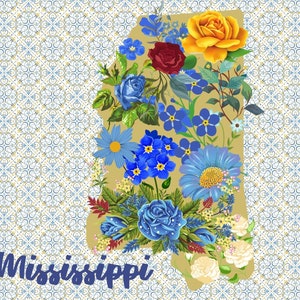 Carte postale du Mississippi, carte postale florale d’état de collection, cadeau pour le collecteur de carte postale, carte postale de fleur, souvenir du Mississippi