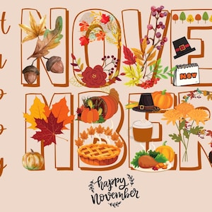 Happy November Postcard, Fall Themed Postcard, Happy Fall Postcard, Fall Ideas Card, Thanksgiving Invitation
