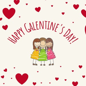 Happy Galentine's Day Postcard, Valentines Day Card for Gal Pals, Galentines Day Party Invitation