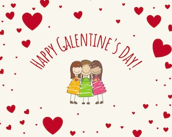 Happy Galentine's Day Postcard, Valentines Day Card for Gal Pals, Galentines Day Party Invitation