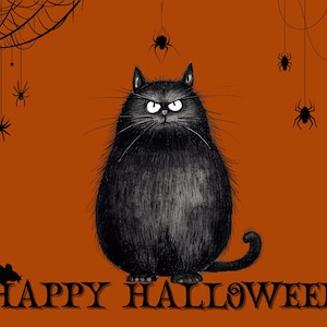 Cartão postal de Halloween do gato rabugento
