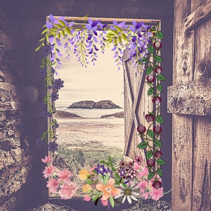 Open deur scène ansichtkaart, Pen Pal Project, Post Crossing Ansichtkaarten, Cadeau voor verzamelaars, Mooie Scène Ansichtkaart, Mixed Media Ansichtkaart