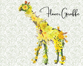 Giraffe Postcard with Flowers