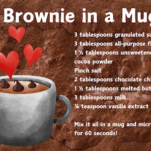 Cartolina con ricetta brownie in tazza