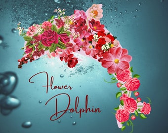 Dolphin Postcard with Flowers